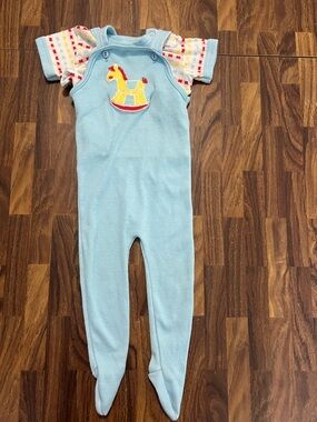 Vintage Y2K Carters One Piece Blue Rocking Horse Overalls 9months USA (18-20lbs)